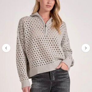 NEW ELAN arabella half zip sweater in Heather Grey